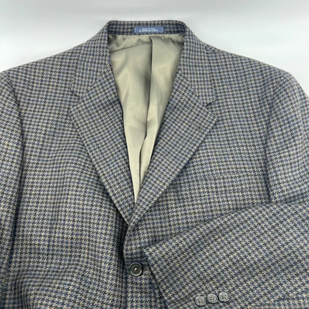 Austin Reed London Wool Blazer 42R Houndstooth Tweed Made USA Academia Professor